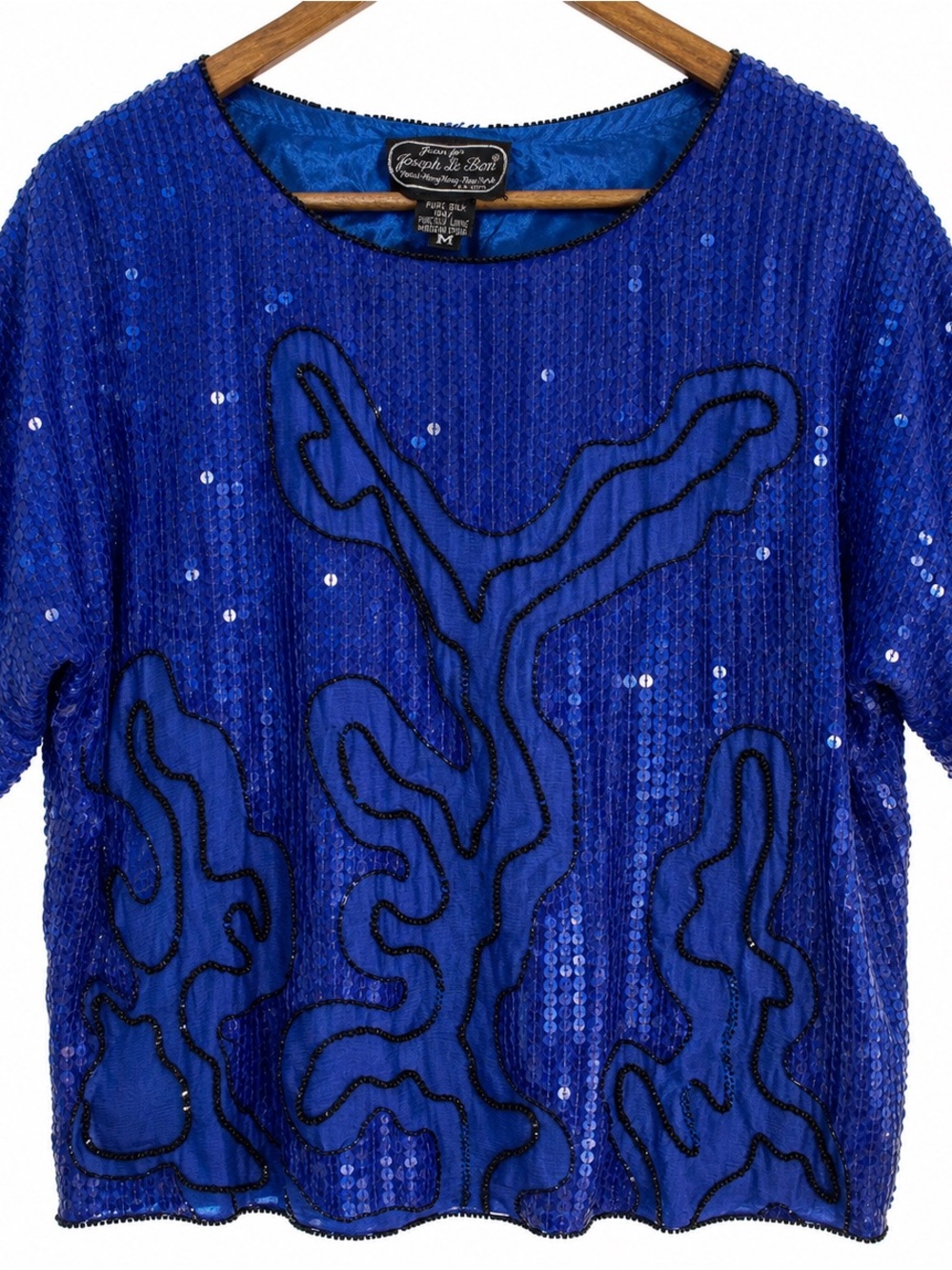 Vintage Joseph Le Bon Pure Silk Sequin Beaded Blouse | Royal Blue